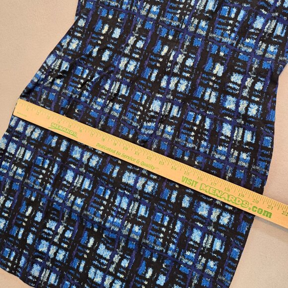 J. McLaughlin Blue Black Abstract Plaid Print Scuba Sheath Dress Preppy sz Lg - Picture 9 of 10